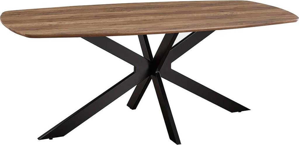 Aziz 200 cm Dänischer Ovaltisch mit Mango-Nachbildung | Metallbeine, MDF-Platte, ABS-Kante | H76 x B200 x T100 cm - 25mm
