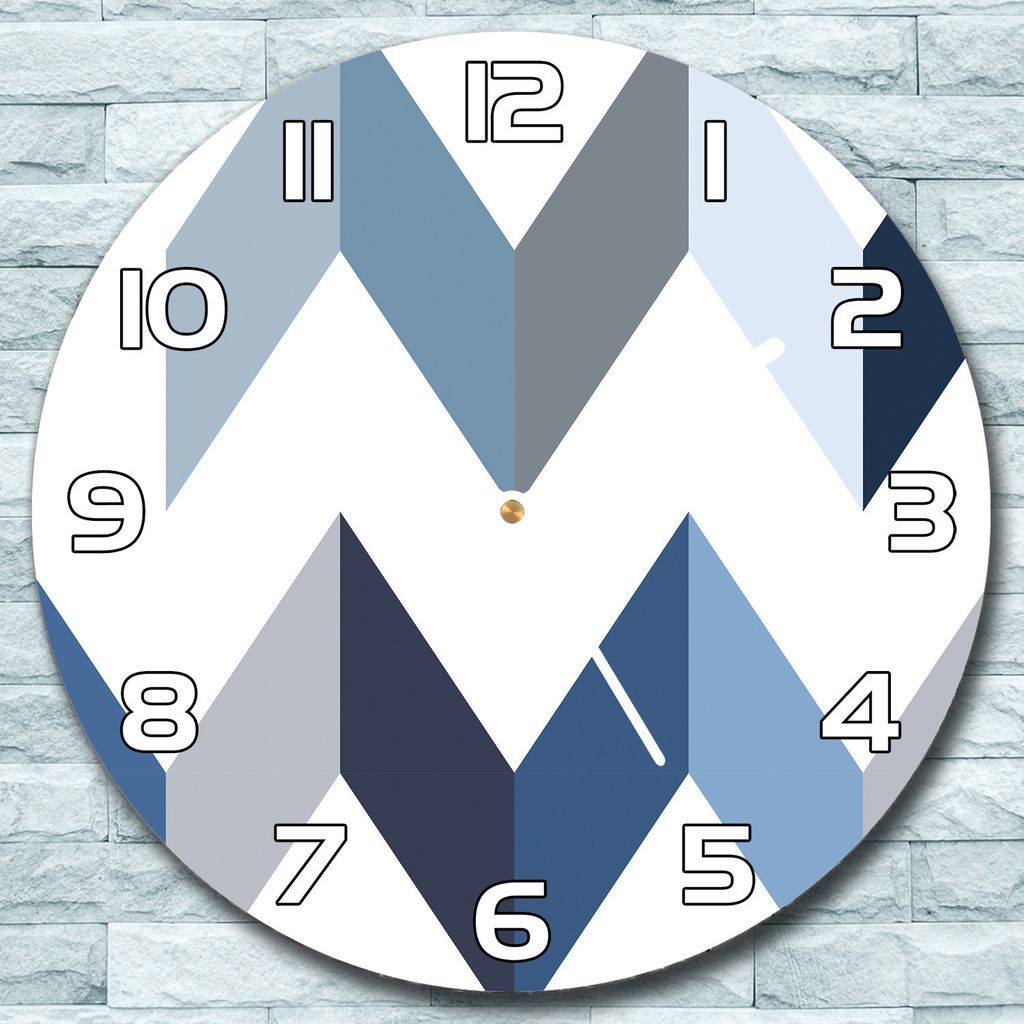 Wanduhr aus Glas Rund fi 30 Chevron Blau Quarz Deko Schlafzimmer Büro