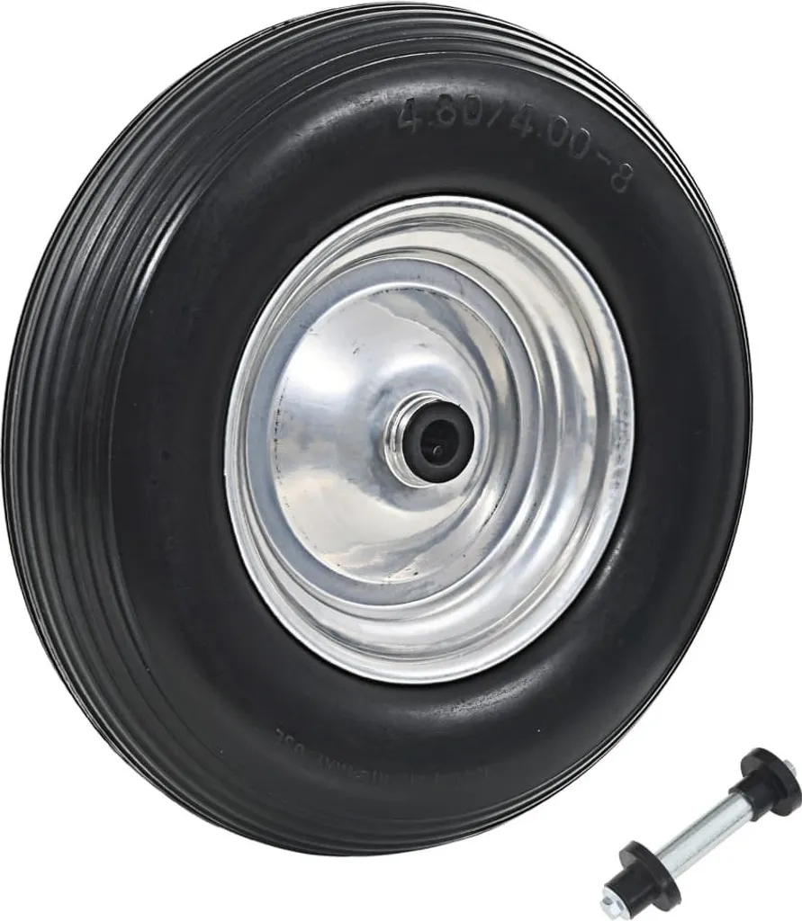 Ruota Carriola Gialla/Nera 4.00-8 PU Pieno 390mm - Mai più forature!