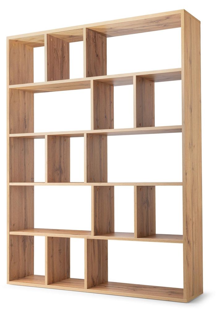 Masseno Buchregal MOSAICO,Ideal für Büro, Wohnzimmer oder Lesezimmer, Stil Modern, 151x34x198 cm, Ausführung Matt, Eichefarben