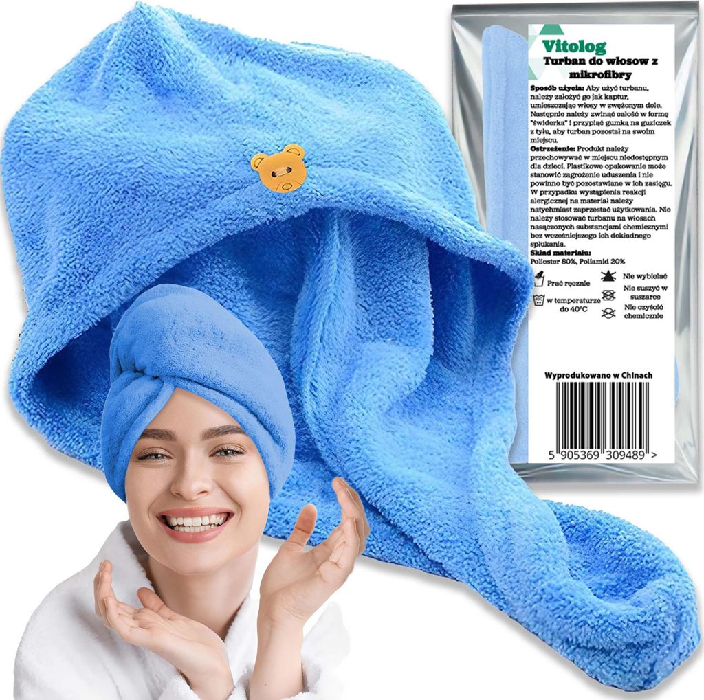 Vitolog Ręcznik Turban do Suszenia Włosów na Głowę z Zdjęcie produktu 