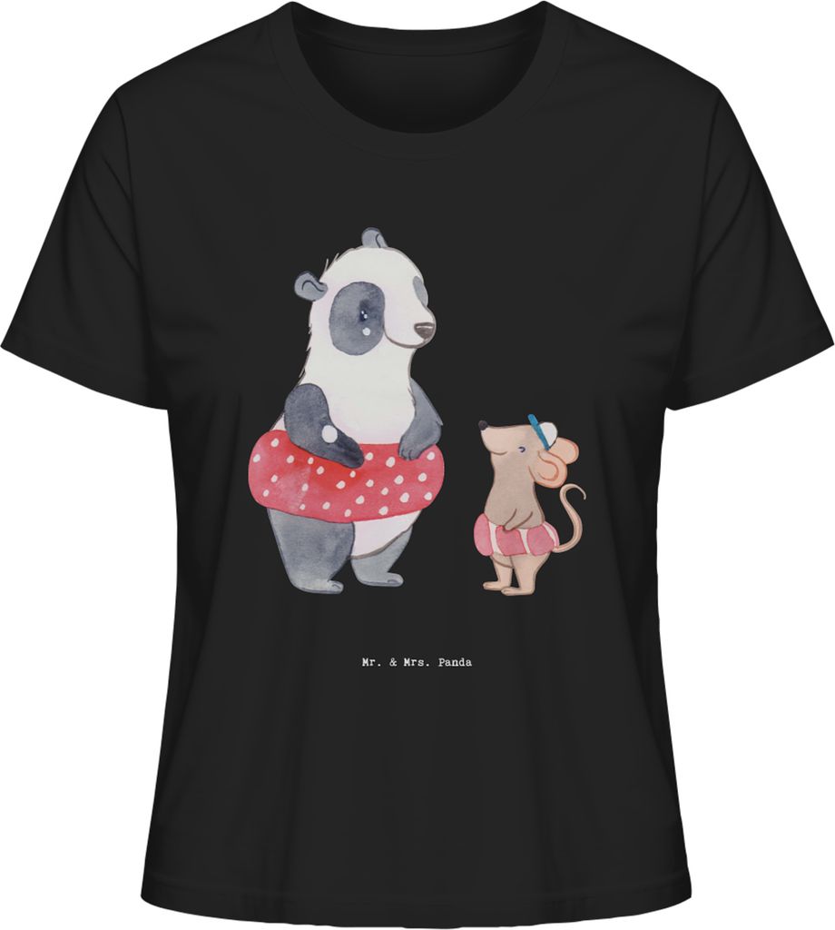 Mr. & Mrs. Panda Damen Oberteil Otter Schwimmen Größe L - Schwarz - Geschenk, Basic Shirt, Kurzarmshirt, Schwimmkurs, Wassersport, Baumwoll T-Shirt