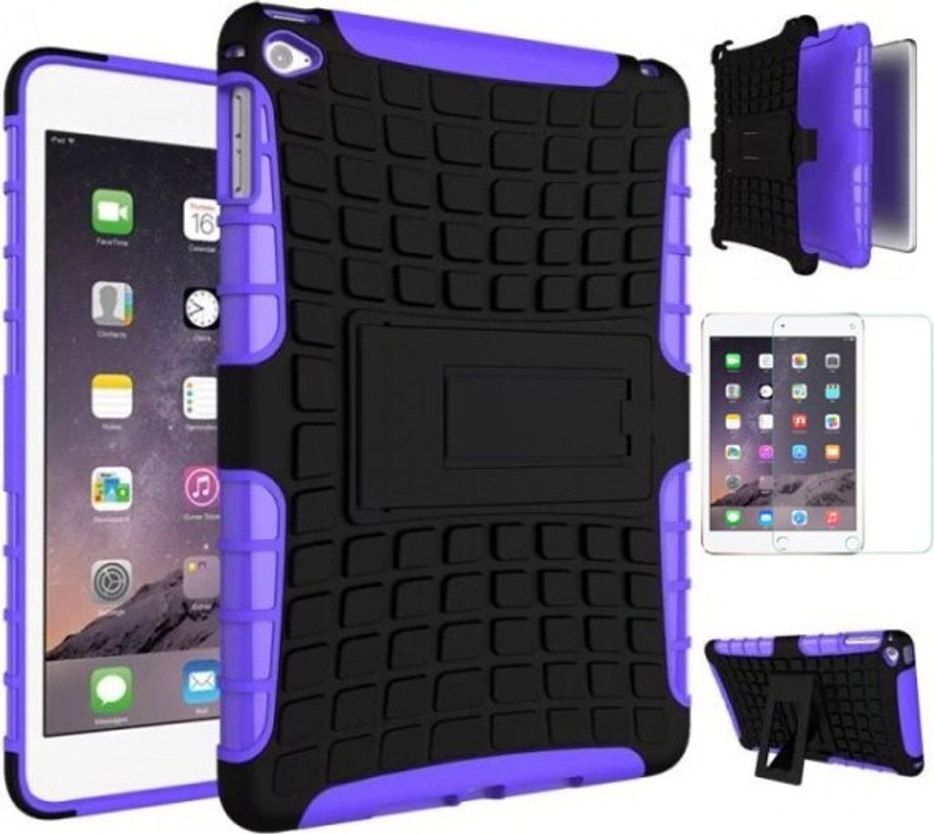 Hybrid Outdoor Schutzhülle Lila für iPad Mini 4 Tasche + 0.3 H9 Hartglas Case