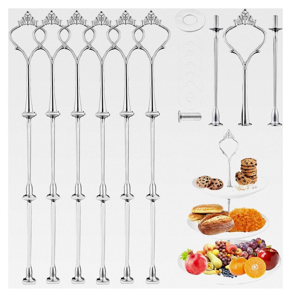 6er Set Etageren Stangen in Silber, Metallstangen für Etagere, geeignet für 2 bis 3 Etagen für Hochzeitstorten, Muffins, Cupcakes und Tortenhalter