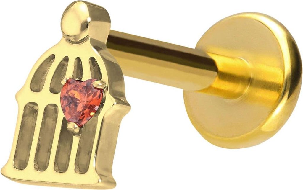 Ohrpiercing, Nasenpiercing Titan Labret mit Push Fit KÄFIG Gold Stablänge: 10mm | Stabstärke: 1,2mm