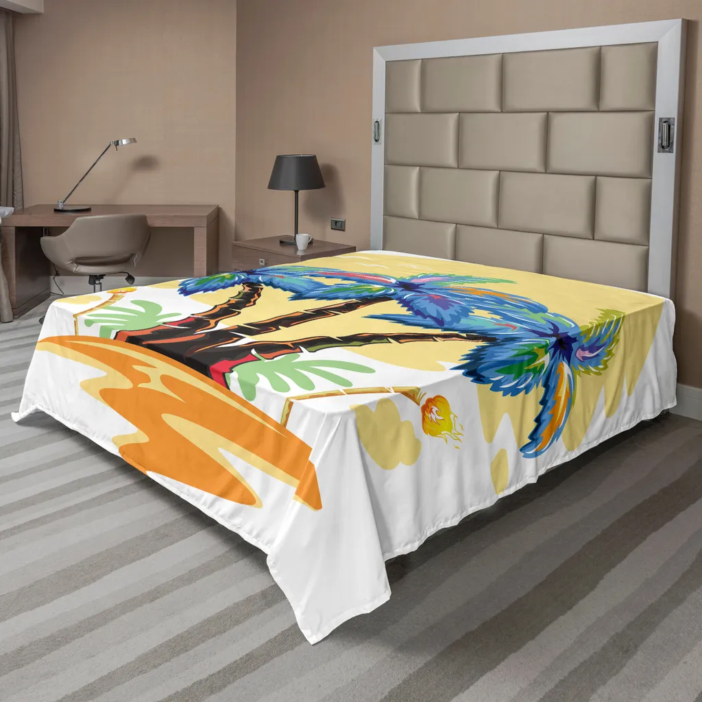 Drap de lit anti-plis 244x205 cm motif Palme, literie douce et durable
