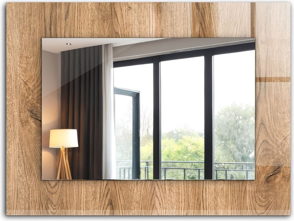 Bedruckter Spiegel - Wandspiegel - Dekorativer - Modern - 80x60 cm - Holzstruktur