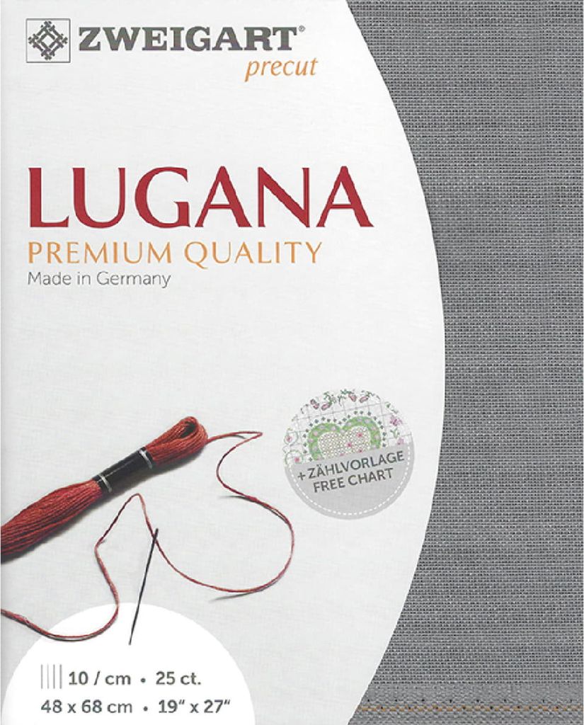 Zählstoff LUGANA Zweigart Precut 25 ct. 3835 Farbe 7036 steingrau, Handarbeitsstoff für Stickerei 48x68 cm
