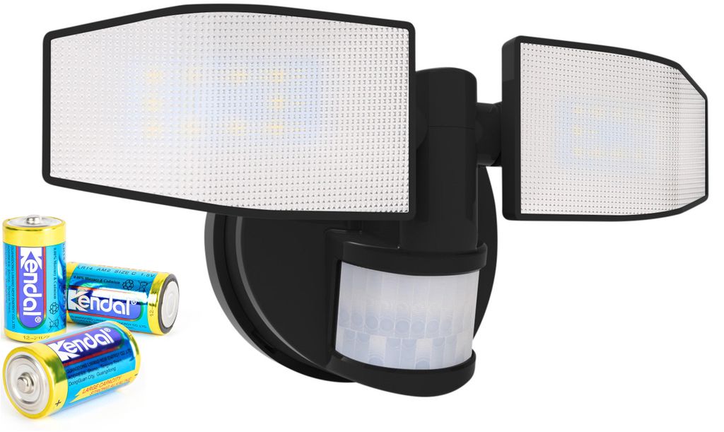 LED Strahler Batterie 2 Fluter-Köpfe Bewegungsmelder Schwenkbar 400 Lumen