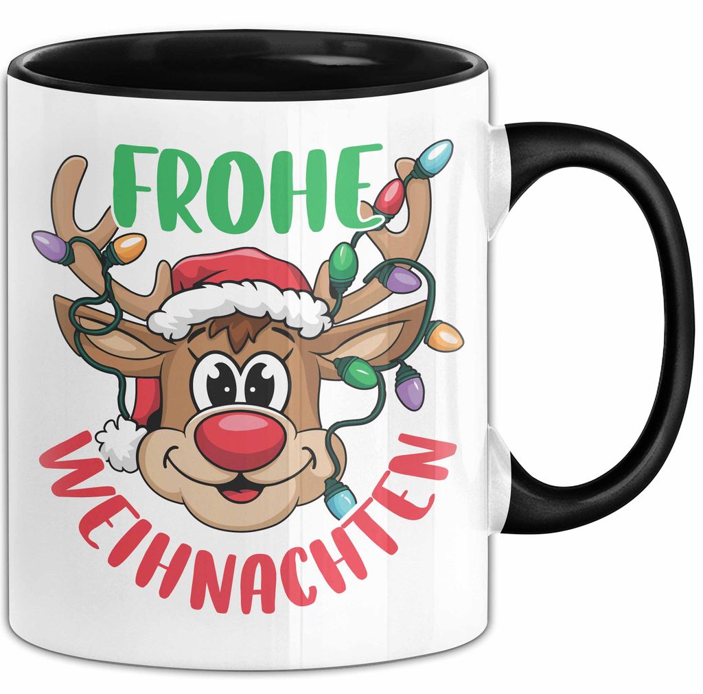 Weihnachten Tasse Geschenk Frohe Weihnachten Rentier Geschenkidee Weihnachtszeit Kaffee-Becher (Schwarz)
