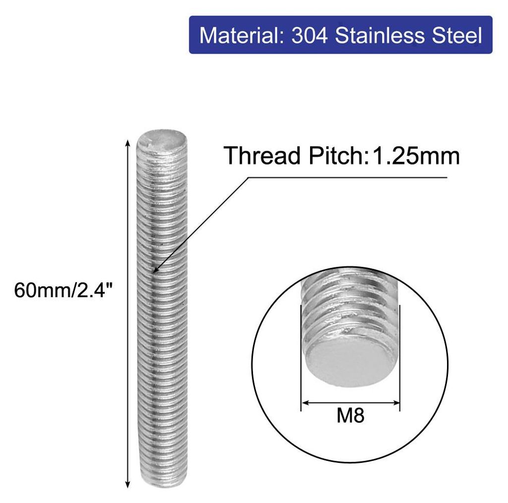 10 Stš¹ck Gewindestangen M8x60mm Edelstahl 304 Gewindestift Metrischem Vollgewinde Bar Gewindest?be fš¹r Befestigung CNC-Werkzeugmaschinen 3D-D...