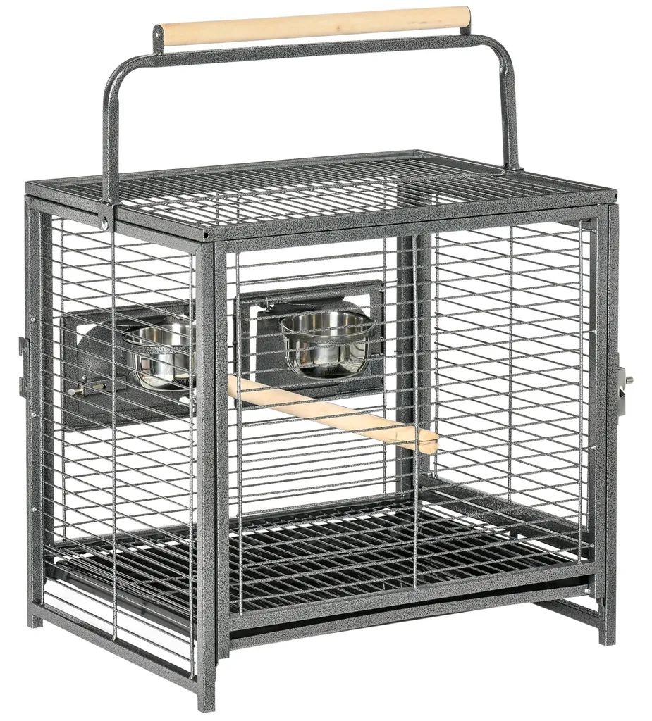 Cage oiseaux robuste anti-évasion avec plateau amovible et 2 bols inox
