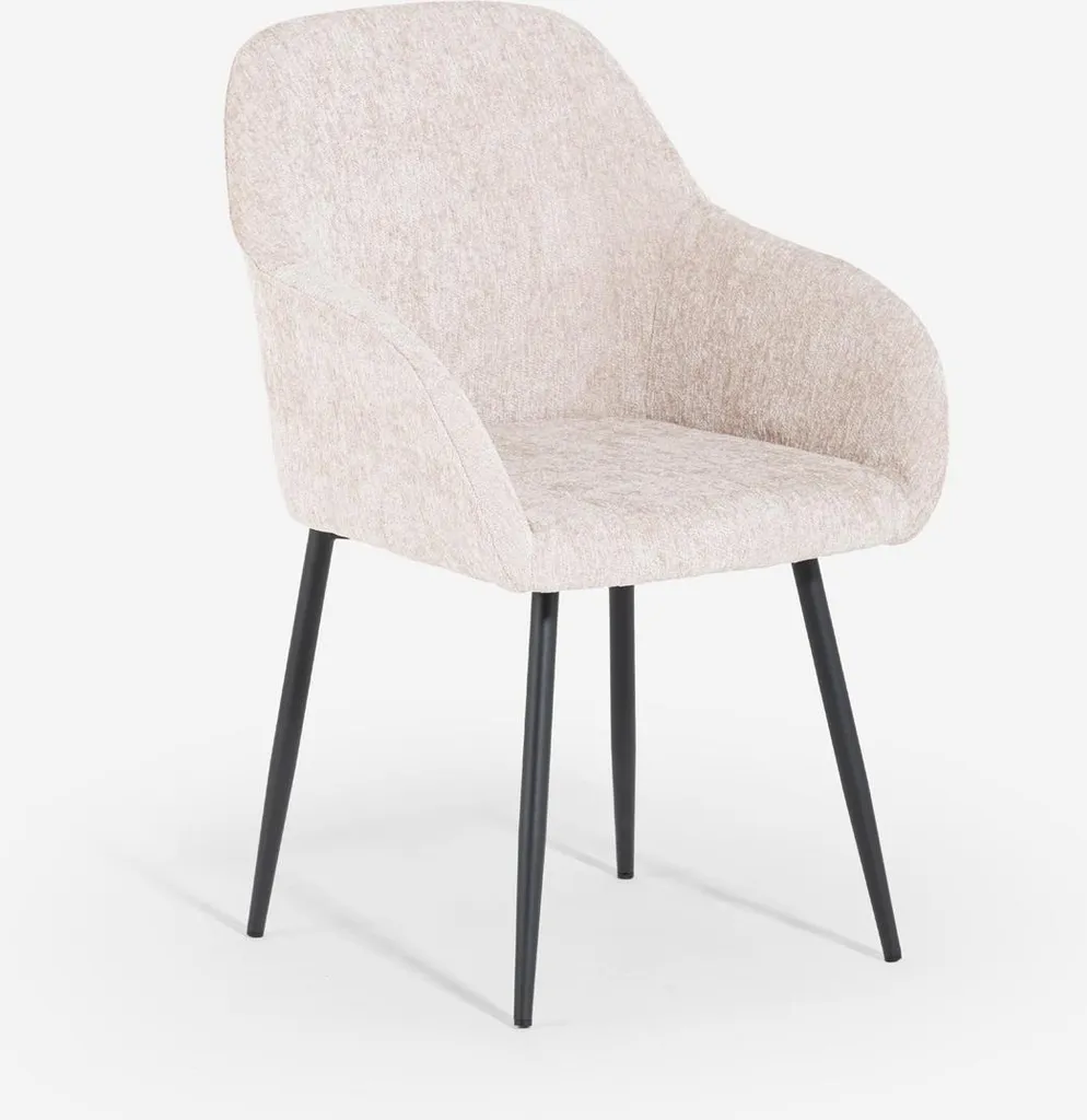 Chaise de cuisine confortable avec accoudoirs Daiva en tissu beige