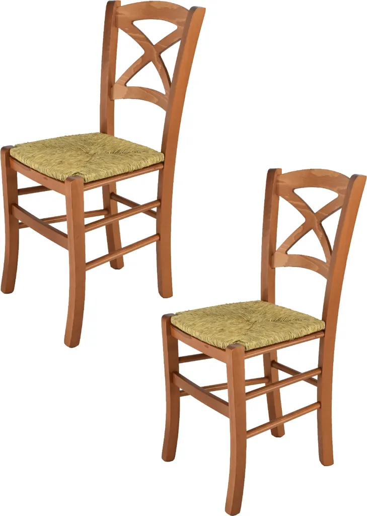 Offerta Set 2 Sedie CROSS Tommychairs Faggio Ciliegio Paglia Vera