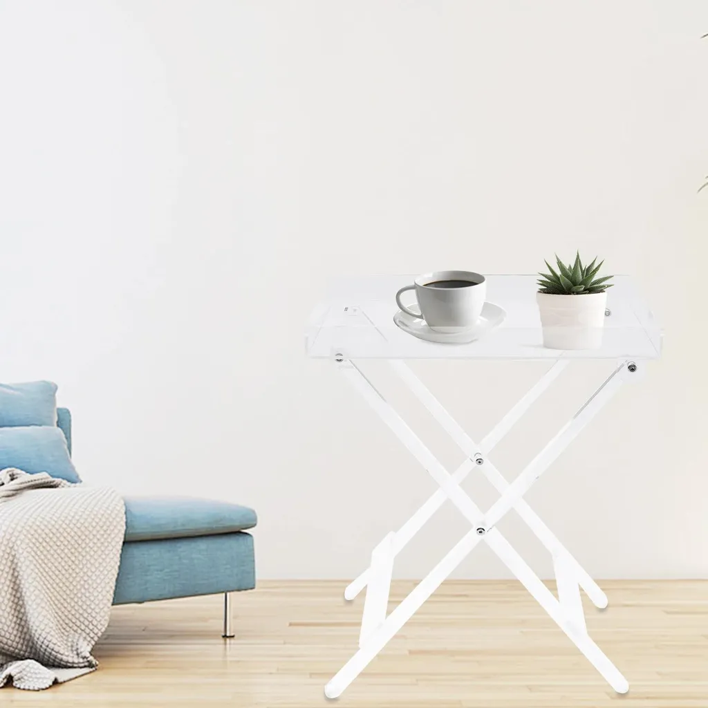 Table de lit pliable en acrylique - Bureau mobile transparent compact - 4