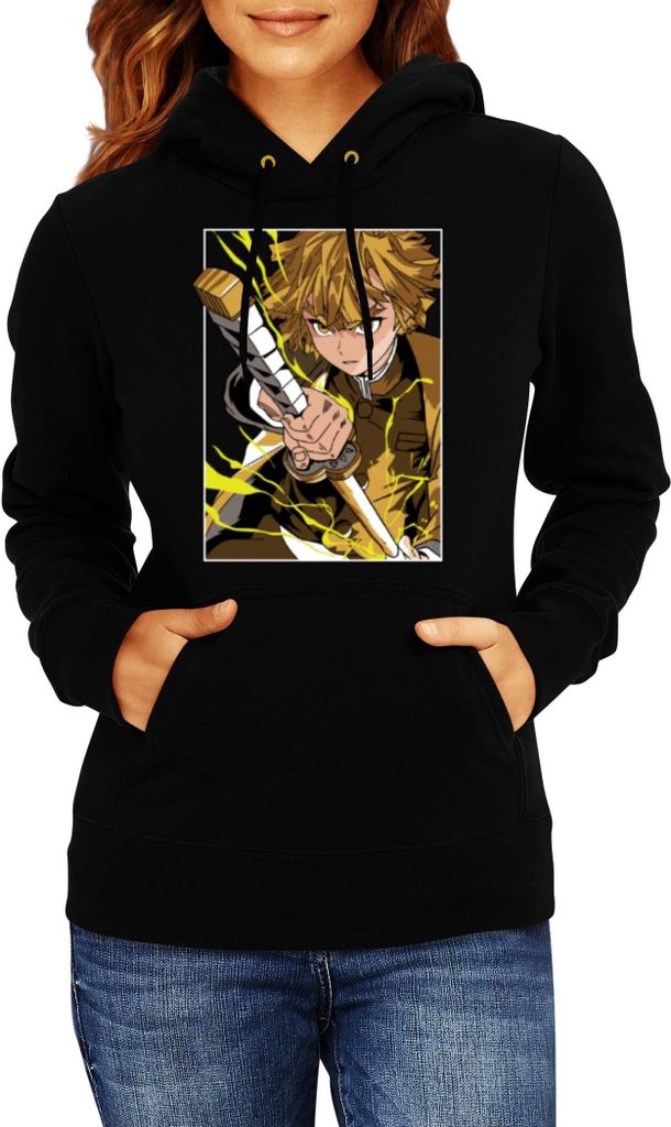 Damen Kapuzenpullover Japan Manga Comics Anime Demon Anime Slayer Zenitsu Agatsuma Var-025 Agatsuma Lightstorm, Lady XS / Schwarz