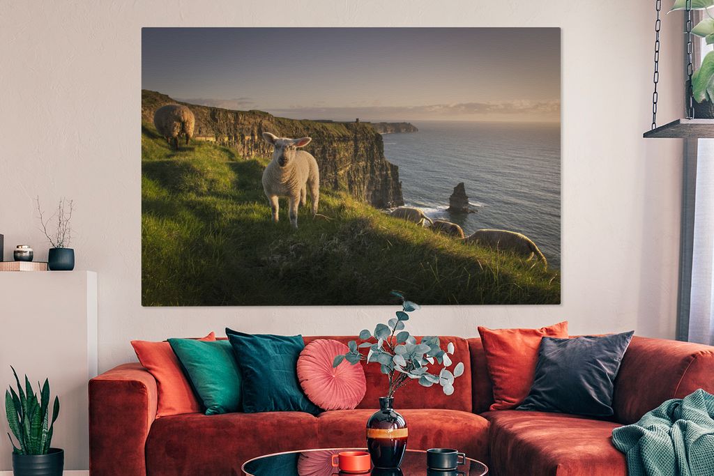 OneMillionCanvasses - Leinwandbilder - 150x100 cm, Schafe auf den Cliffs of Moher, Wandbilder Kunstdruck Wanddekoration