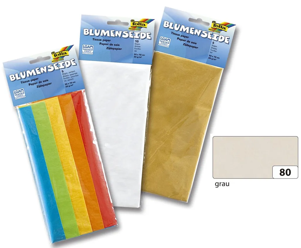 Folia 90080 Soie Florale Grise 50x70 cm - Lot de 26 Feuilles Créatives