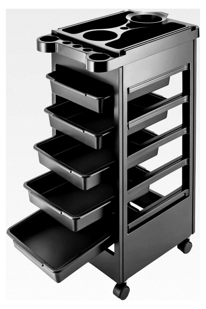 Friseurwagen mit 5 Schubladen, Salonarbeitswagen mit Rollen für Beauty-Salons, Schwarz