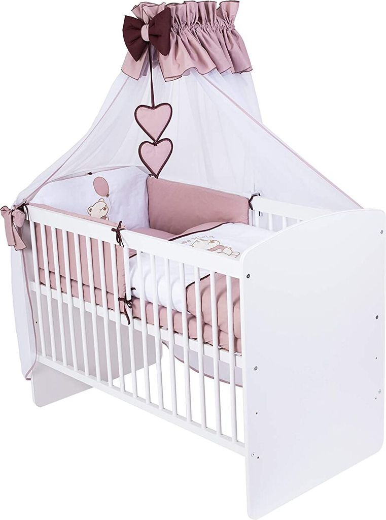 KMbaby Babybett K2 weiss 120x60 mit 10tlg Bettwäsche Set Produktbild 