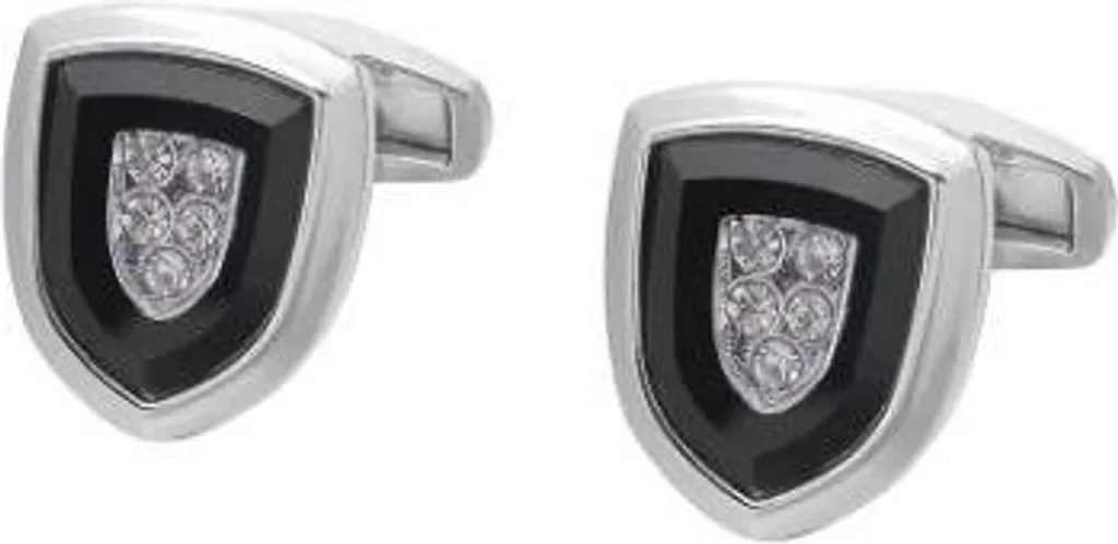 Boutons de manchette blason gravé et cristal étincelant, acier poli