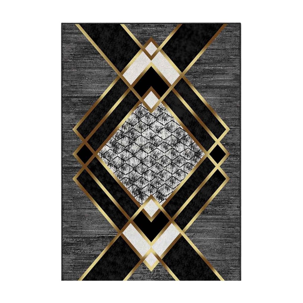 Geometrischer Teppich in Schwarz und Goldoptik mit Produktbild 
