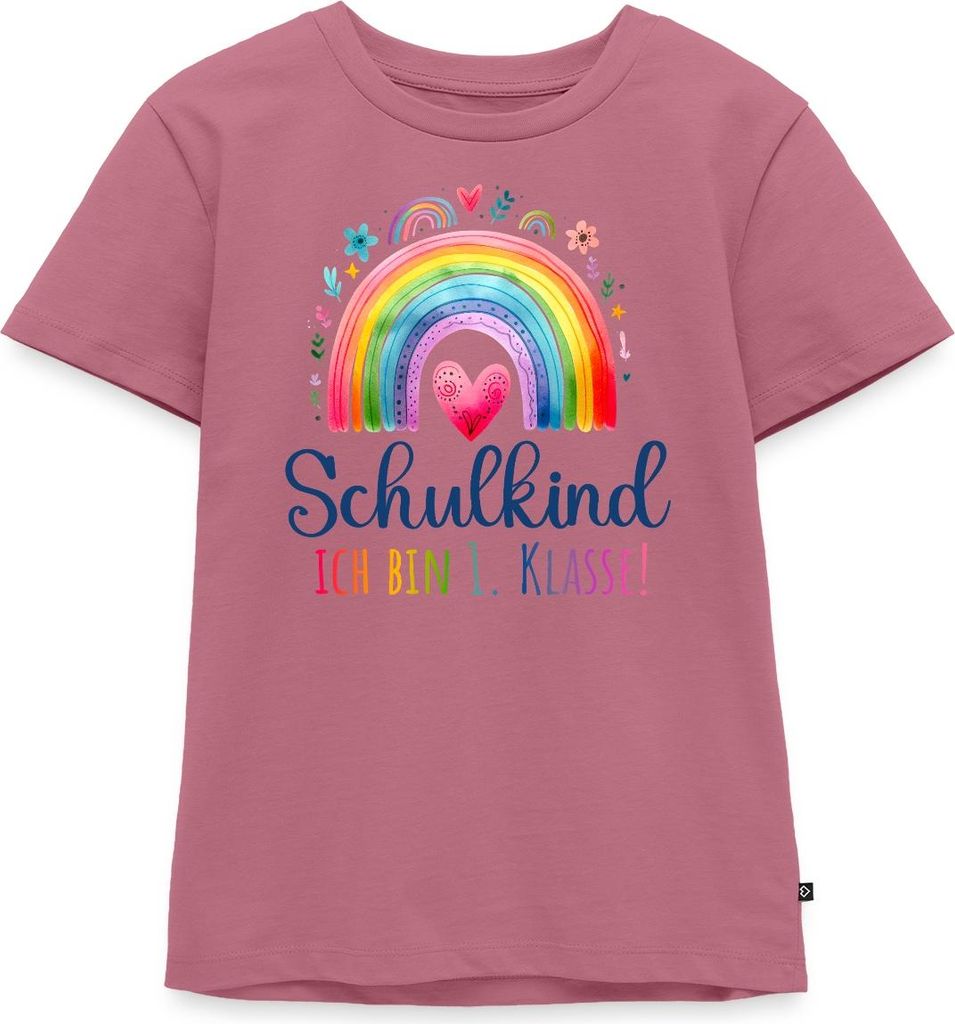 Spreadshirt Schulkind 2025 Regenbogen Einschulung Kinder Premium T-Shirt, 110/116 (4 Jahre), Mauve