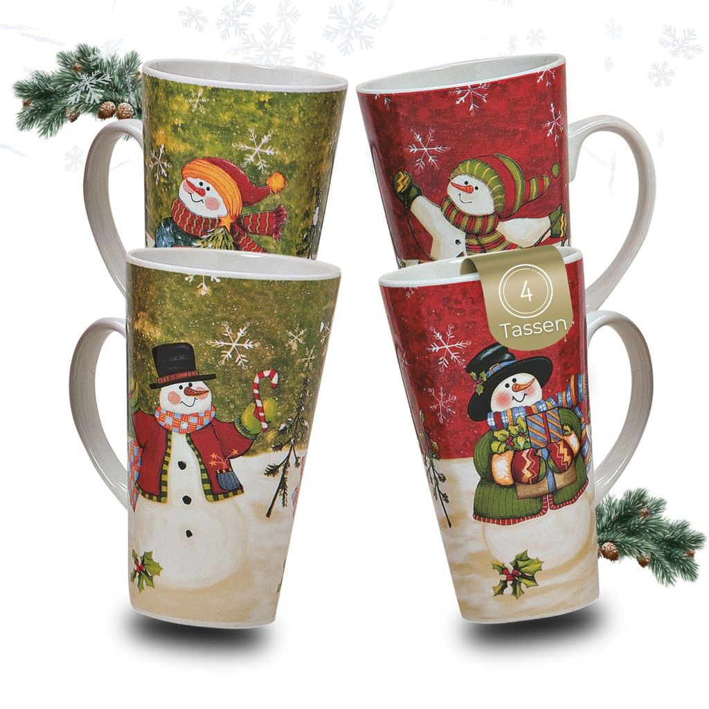 Grote kerstbekers, set van 4, sneeuwpop, merk Ambiente, Productafbeelding 