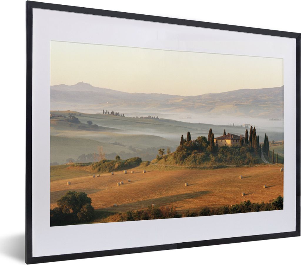 MuchoWow MuchoWow Gerahmtes Poster Toskana - Landschaft - Bauernhaus 40x30 cm - Poster mit zchwarzem Bilderrahmen - Bilderrahmen - Poster im Ra...