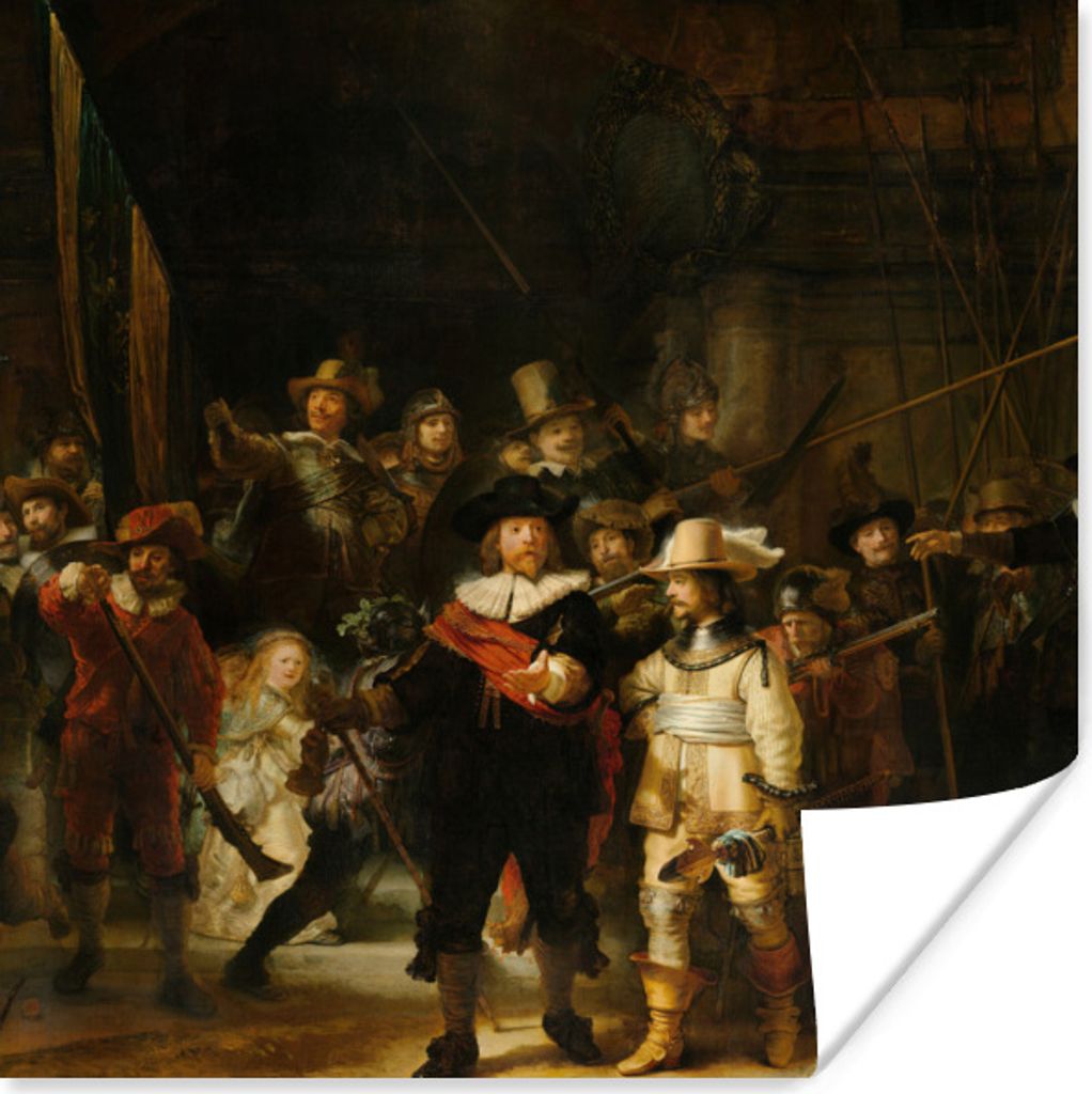 MuchoWow Poster Die Nachtwache - Gemälde von Rembrandt van Rijn 100x100 cm - Babyzimmer