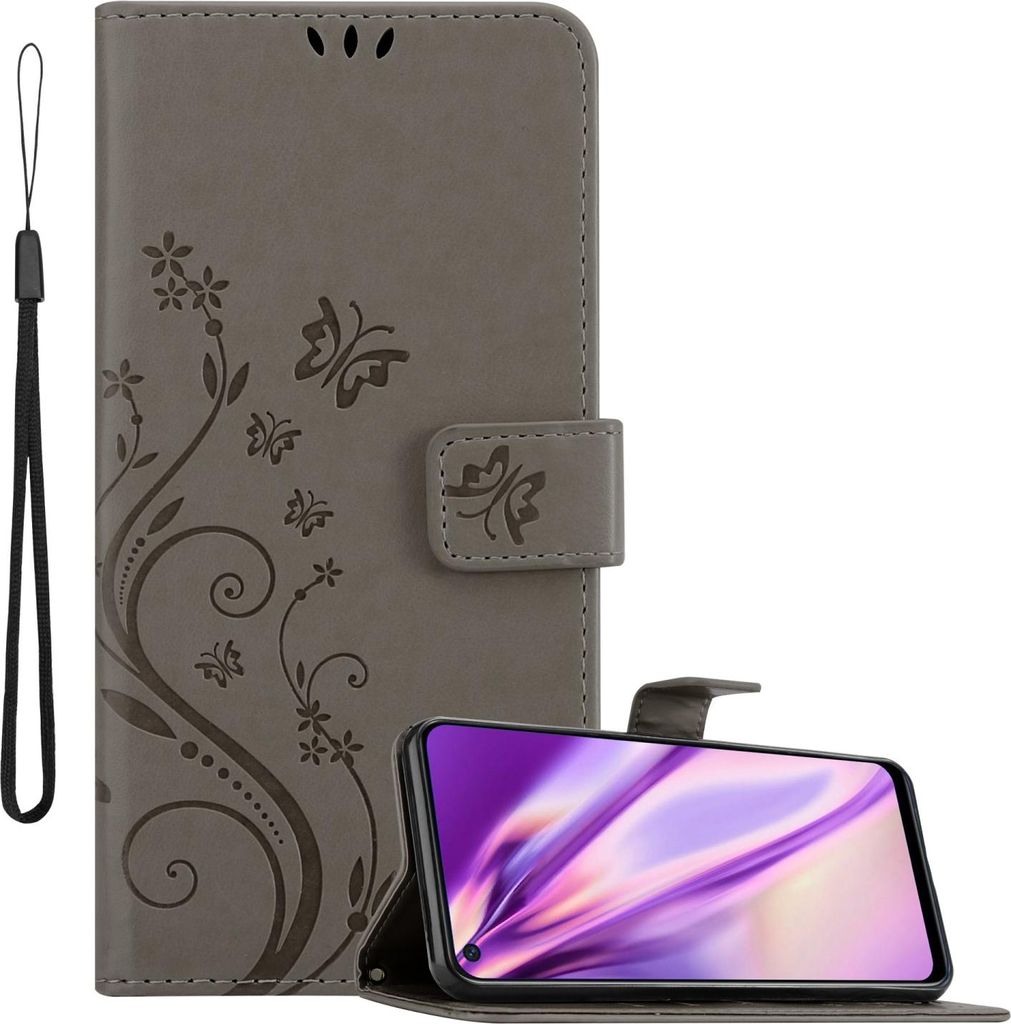 Cadorabo Hülle für Realme 6 4G / 6s Schutz Hülle in Grau Schutzhülle Handy Hülle Etui Case Blumen Flower