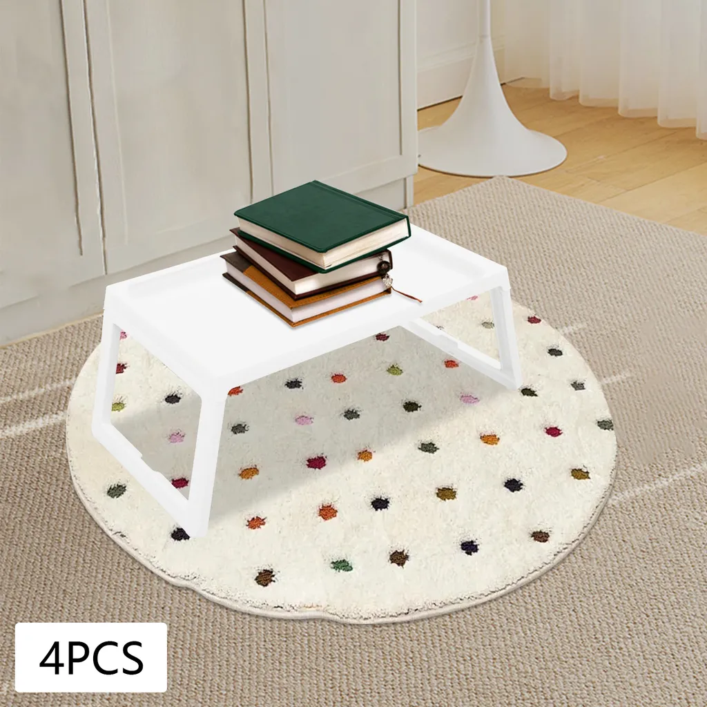 Lot de 4 Tablettes de Lit Blanches avec Pieds Pliables pour Service