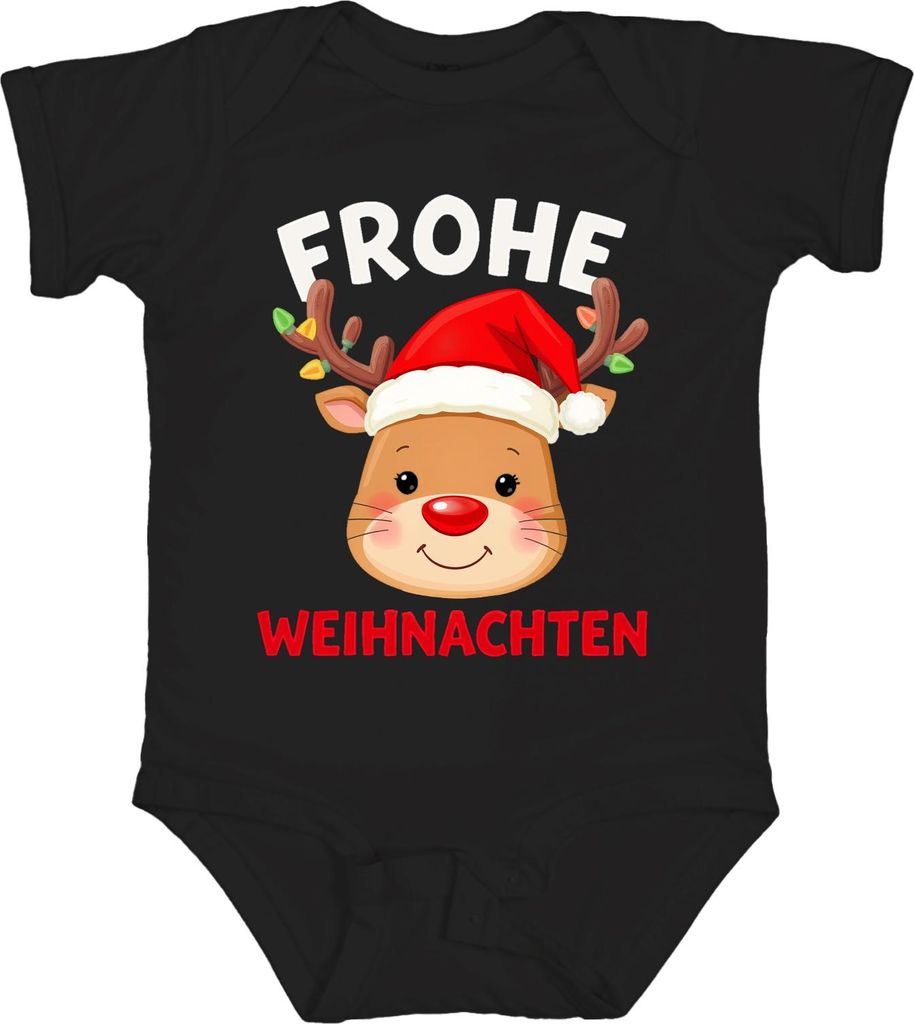 Frohe Weihnachten Rentier Rudolf rote Nase lustig Kinder Geschenk Unisex Baby Body, Schwarz, 18/24