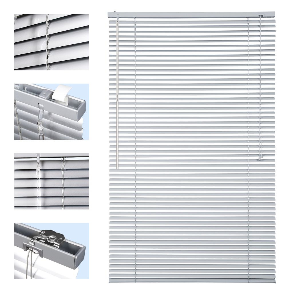 Sekey Alu-Jalousie Silver 75×160 cm Aluminium-Jalousie ohne Bohren 25mm Alu-Lamelle Fenster Rollo Klemmfix inkl Montagematerial