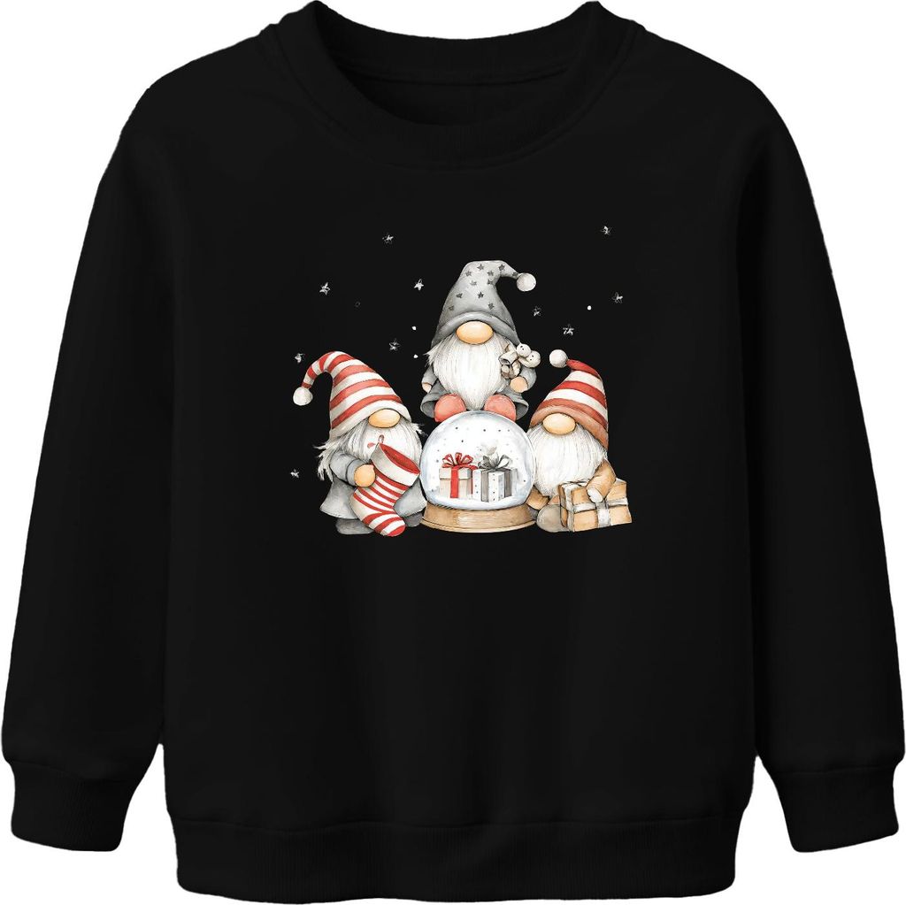 Weihnachtswichtel Schneekugel Geschenke skandinavisch Retro Uni Kinder Sweatshirt Pullover, Schwarz, 104