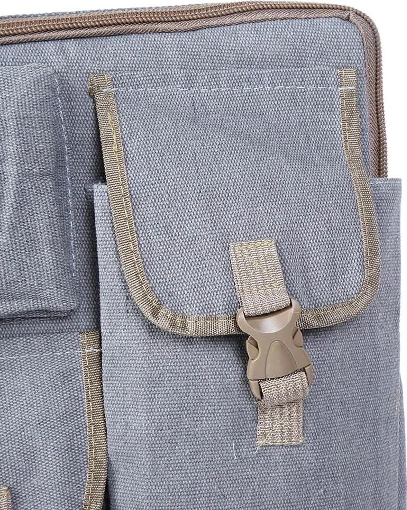 Sac à dessin étanche en toile grise avec compartiments de rangement