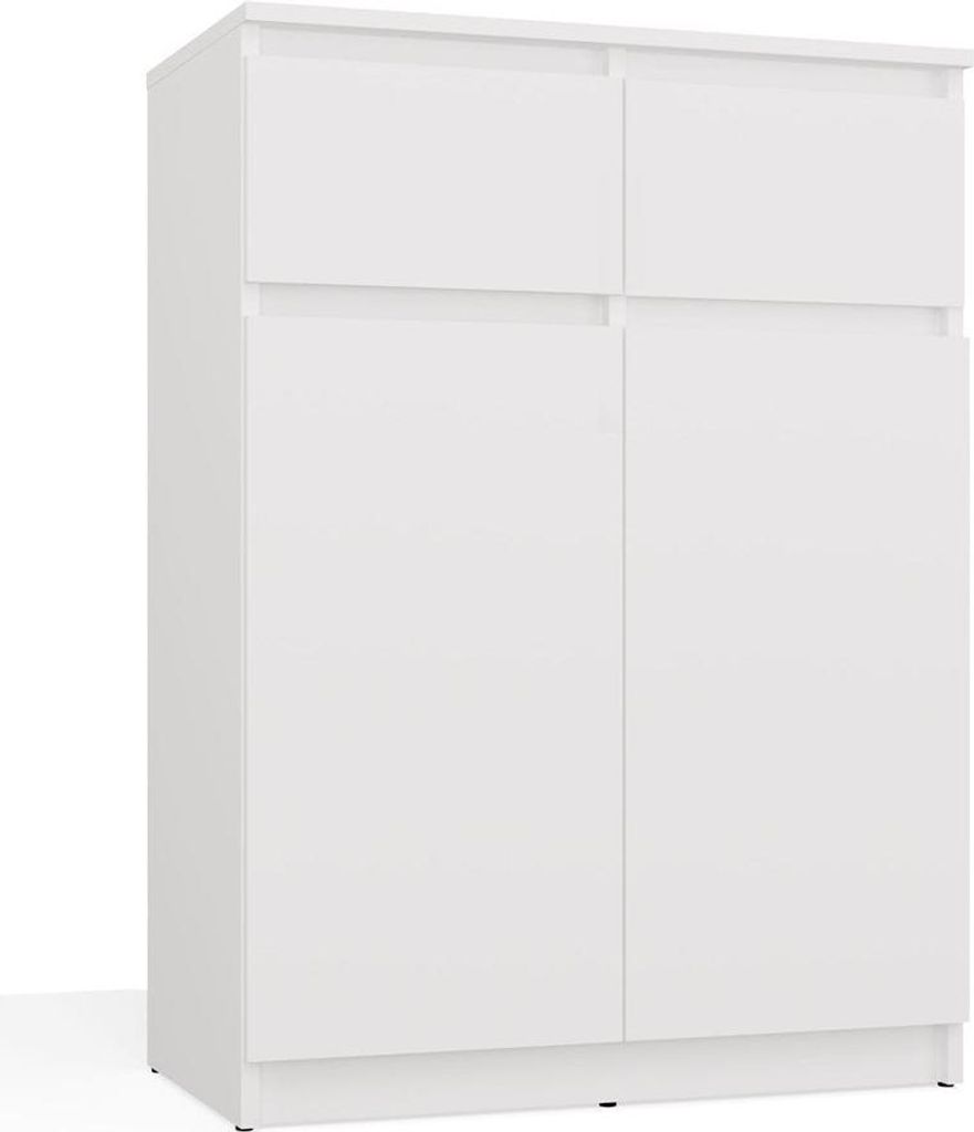 Moderne Kommode 2 Türen & 2 Schubladen – Griffloses Design | Farbe: Mattweiß | Größe: 70x39,5x97 cm
