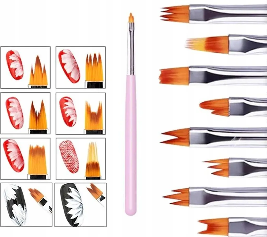 Kit 8 Pennelli Unghie Rosa per Nail Art e Micropittura Professionale