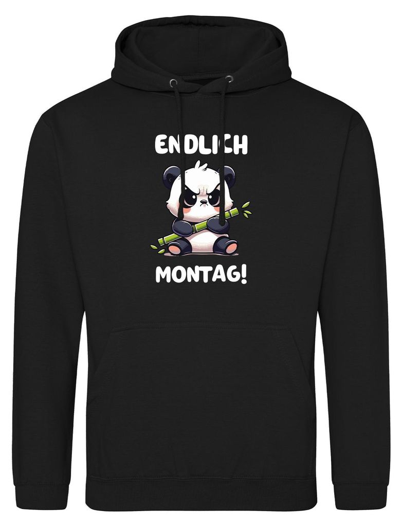 Huuraa Uni Hoodie Endlich Montag grimmiger Panda L Deep Black Vegan Sweatshirt Geschenkidee