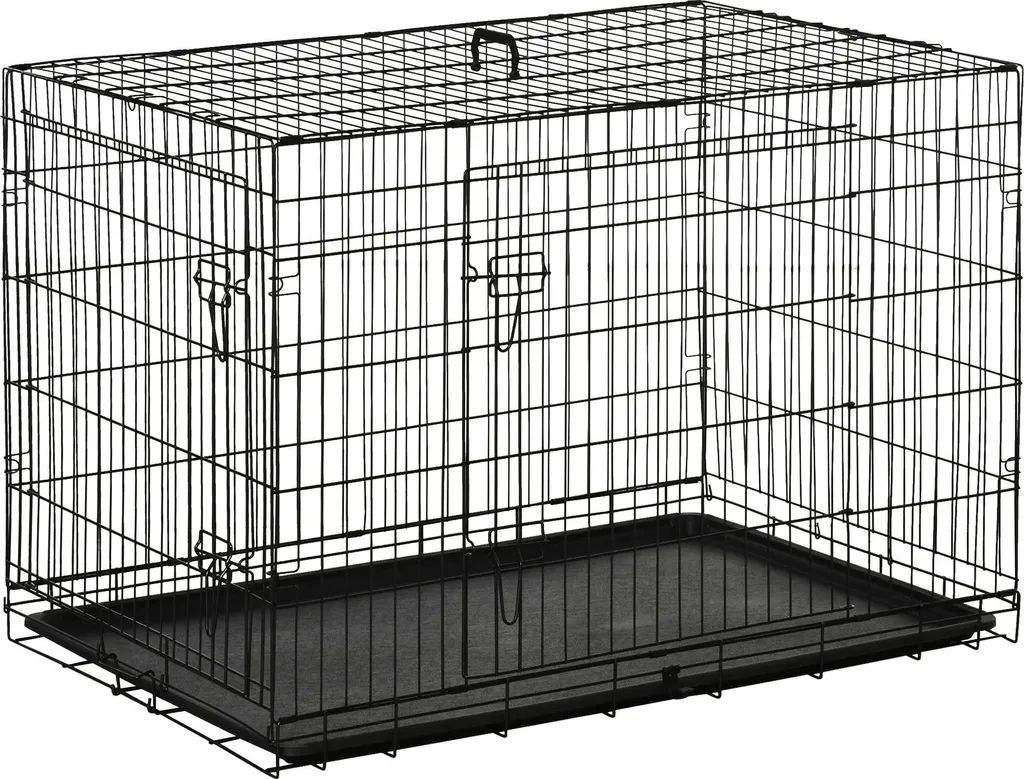 Cage de transport chien pour voiture et maison en métal noir 106 cm