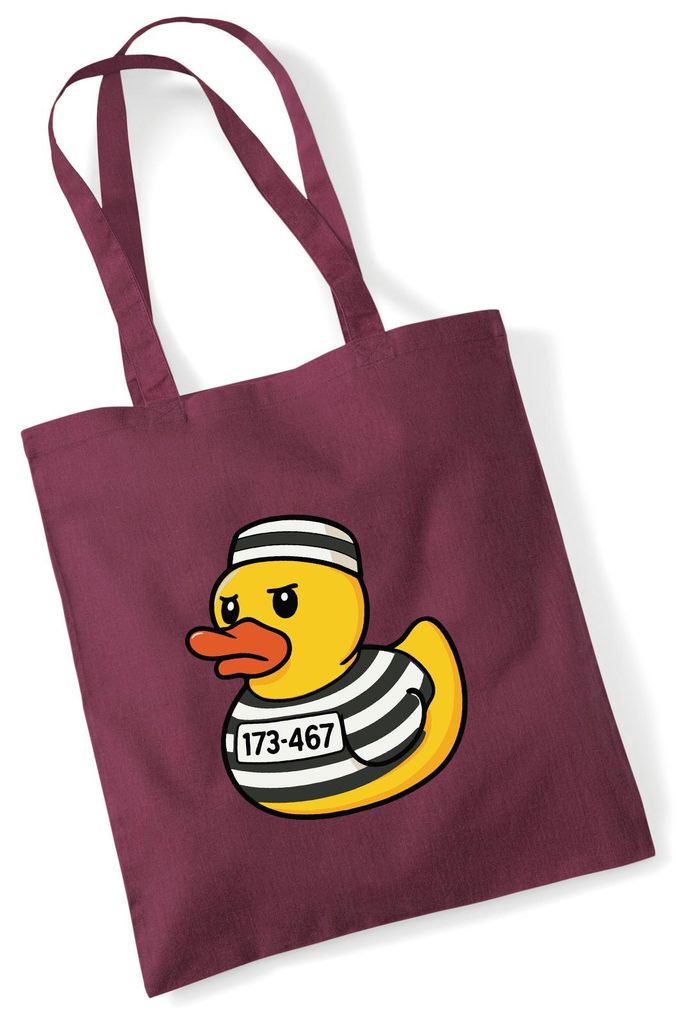 Huuraa Jutebeutel Quietscheente Gefängnis Gummiente Knast 10 Liter Burgundy Baumwolle Tasche Geschenkidee