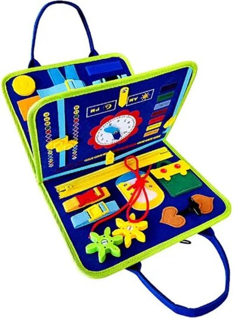 Sensorisches interaktives Spielzeug, Busy Board Textil, Montessori, Buch im Taschenformat, Für unterwegs, blau