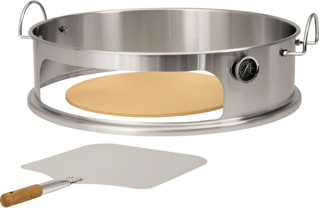 Anneau Pizza en Inox Ø 57cm avec Pierre de Cuisson et Thermomètre Intégré