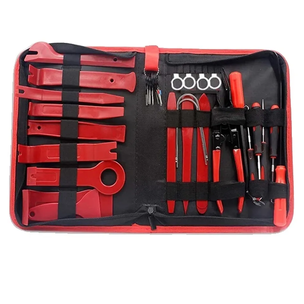 Attrezzo per la rimozione degli interni dell'auto, estrattore di rivestimenti in plastica, rimuovi clip di fissaggio, 38 tessuto Oxford rosso