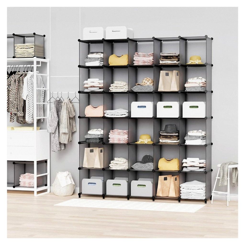 Regalsystem aus Kunststoff, 40 Würfel Schuhregal Modularer Schrank Raumteiler, Aufbewahrung Organizer für Kleidung und Spielzeug für das Schlafz...