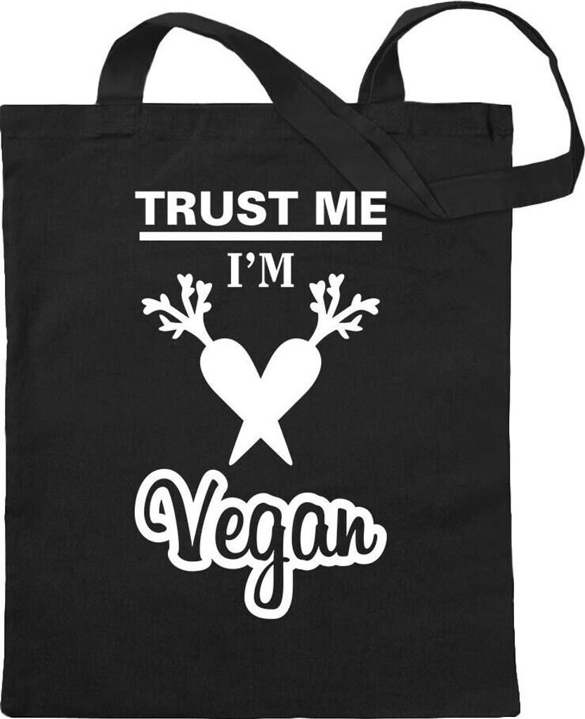 Kiwistar - Baumwolltasche - schwarz - Trust me, im vegan Veganer - Tragetasche Stoffbeutel Umhängetasche Langer Henkel