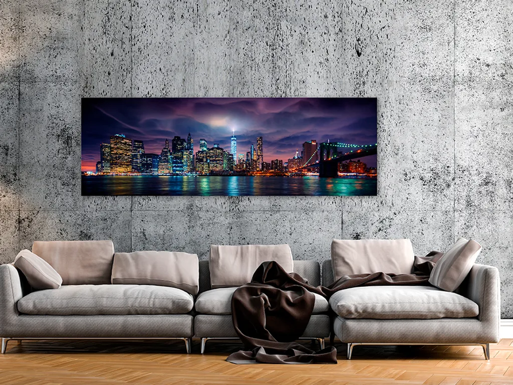 Kunstloft Quadro su tela | 100% DIPINTO A MANO | 120x60cm | Dipinto 'Prague Skyline Silhouette' | Skyline | Multicolore Grigio | Arte moderna