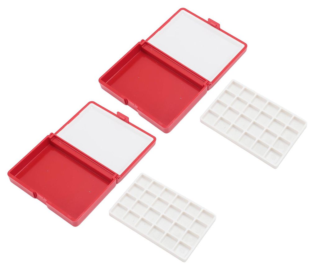 2er-Pack tragbare Aquarellbox, abnehmbar, leicht zu reinigen, kompakte Mini-Aquarellpalette für Anfänger und Künstler, rote Box, 24 Fächer
