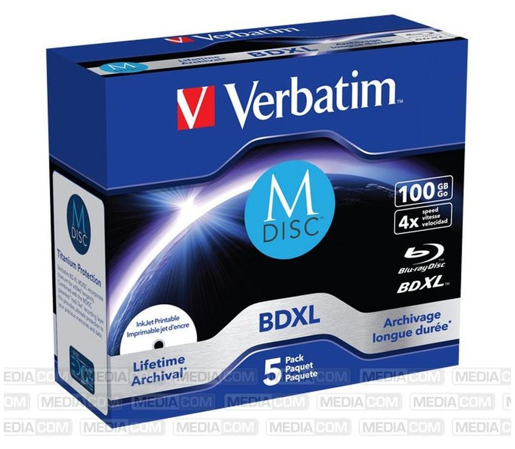 M-DISC Verbatim BD-R 4X 100 GB INKJET PRINTABLE, 5er Pack Produktbild 