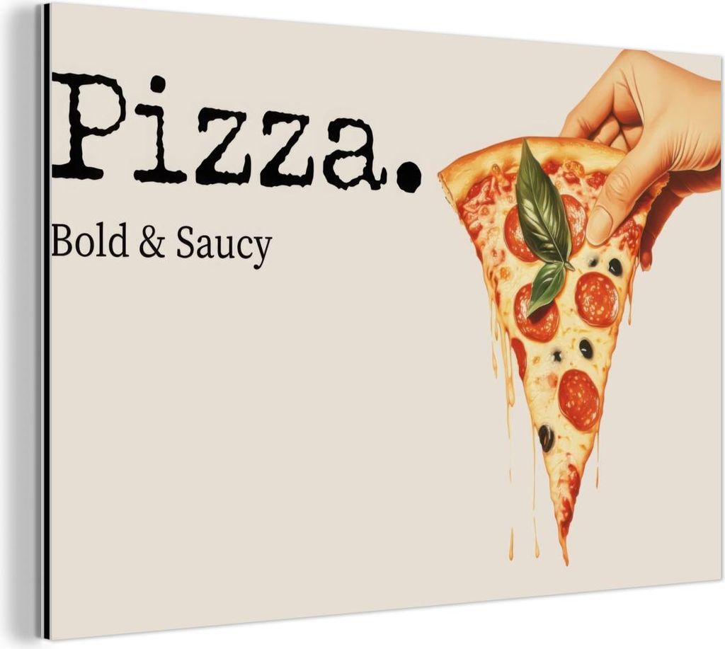 MuchoWow Wanddekoration Metall Metallbild Wandkunst 150x100 cm Pizza - Käse - Peperoni MuchoWow Aluminium Gemälde - Alu Dibond Bild